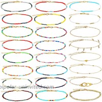 Yinkin 24 Pieces Colorful Boho Beaded Ankles Golden Alloy Chain Bracelets Adjustable Chain Anklet Bracelets Foot Chain