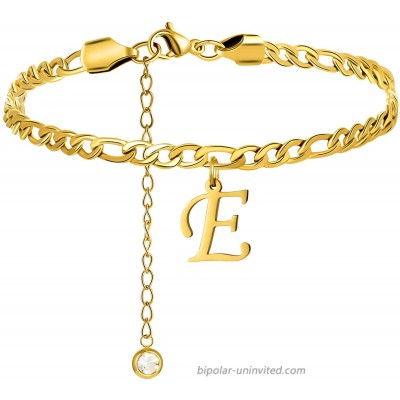 Yiyang Graduation Letter Anklets Beach Gifts for Daughter Wife Delicate Personalized Perfect Monogram Anklet 316L Stainless Steel 18K Gold Plated E