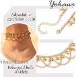 Yokawe Boho Bells Ankle Bracelets Gold Tassel Anklet Layered Barefoot Sandals Foot Jewelry for Women and Teen Girls
