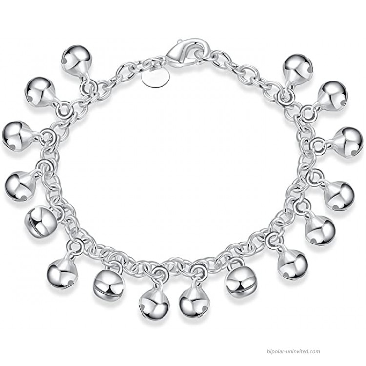 Zhiwen Fashion 925 Sterling Silver Plated Bracelet Jingle Adjustable Bells Chain Bracelet Anklet for Women Girls Gift
