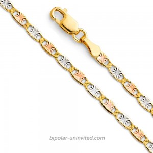 14k REAL Tri Color Gold Solid 2.5mm Star Diamond Cut Chain Bracelet with Lobster Claw Clasp - 7