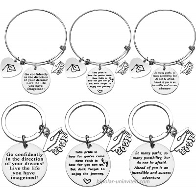 6 Pieces Class of 2021 Graduation Keychain Bangle Inspirational Round Heart Cap Pendent Keychain Bracelet Graduation Gift for Him or Her Graduate with 1 Pink Gift Box