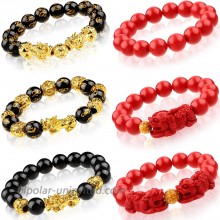 6 Pieces Feng Shui Amulet Bracelet Obsidian Wealth Bracelet 12 mm Cinnabar Bead Bracelet with Pi Xiu Pi Yao for Good Luck and Wealth