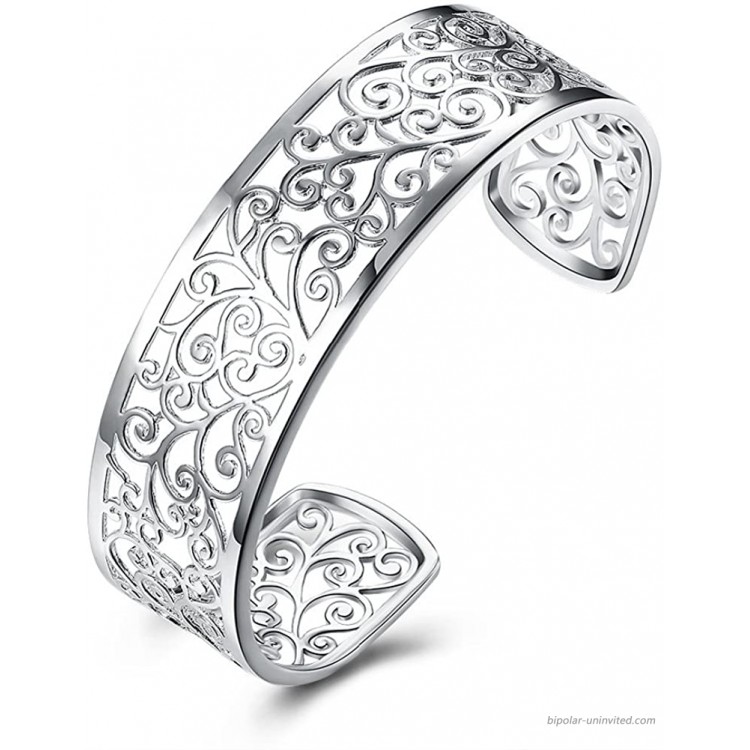 925 Sterling Silver Hollow Cuff bracelets for Women