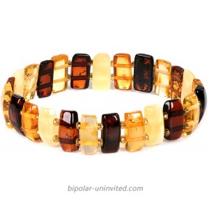 AMBERAGE Natural Baltic Amber Stretch Bracelet for Women - Hand Made from Polished Certified Baltic Amber Beads