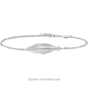 AmorAime Silver Bracelet for Women Lucky Simple Feather Bracelet Love 925 Sterling Silver Adjustable Jewelry for Girls for Birthday or Mothers Day