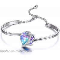 AOBOCO Love Heart Bangle Bracelet Sterling Silver Women Bracelet Embellished with Blue-purple Crystals from Austria Fine Anniversary Birthday I Love You Jewelry Gifts for Wife Girlfriend Daughter