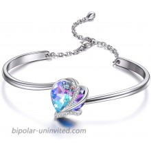 AOBOCO Love Heart Bangle Bracelet Sterling Silver Women Bracelet Embellished with Blue-purple Crystals from Austria Fine Anniversary Birthday I Love You Jewelry Gifts for Wife Girlfriend Daughter