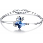 AOBOCO Sterling Silver Infinity Butterfly Bracelet Embellished with Crystals from Austria Hypoallergenic Anniversary Birthday Butterfly Jewelry Gifts for Women Daughter Wife Girlfriend MomBlue