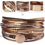 AZORA Leather Wrap Bracelets for Women Goldplated Metal Crescent Cuff Bracelet with Magnetic Buckle Casual Bohemian Wrist Bangle Jewelry Gift for Ladies Teen Girls Sister Mum