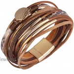 AZORA Leather Wrap Bracelets for Women Goldplated Metal Crescent Cuff Bracelet with Magnetic Buckle Casual Bohemian Wrist Bangle Jewelry Gift for Ladies Teen Girls Sister Mum
