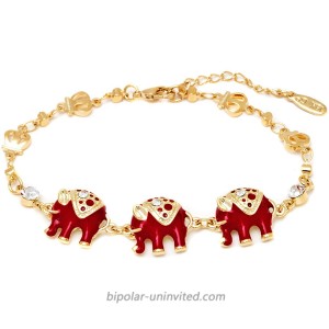 Barzel 18k Gold Plated Red Enamel Elephant Bracelet Red