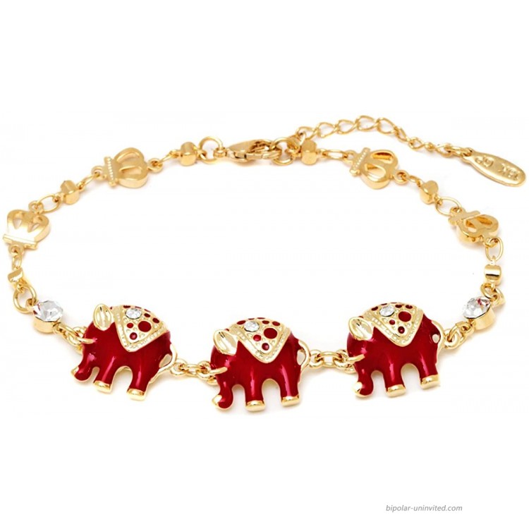 Barzel 18k Gold Plated Red Enamel Elephant Bracelet Red