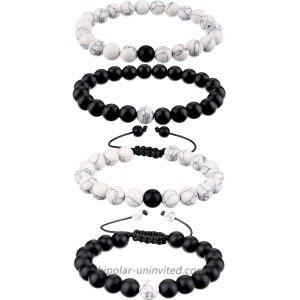 BBTO Howlite Bracelet Black Matte Agate Bracelet Couples Bracelet Distance Bracelet Energy Beads Bracelet Style Set 1 4 Pieces