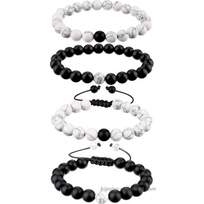 BBTO Howlite Bracelet Black Matte Agate Bracelet Couples Bracelet Distance Bracelet Energy Beads Bracelet Style Set 1 4 Pieces