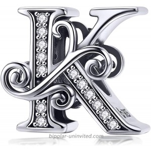 BETTY&SARAH 925 Sterling Silver Letter K Charms for Pandora Bracelets Alphabet Initial Beads Jewelry Gift for Women