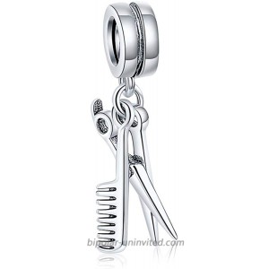 Bolenvi Dangling Hairdresser Scissor Comb Salon Hairstylist Pendant 925 Sterling Silver Charm Bead for Pandora & Similar Charm Bracelets or Necklaces