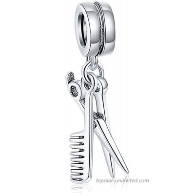 Bolenvi Dangling Hairdresser Scissor Comb Salon Hairstylist Pendant 925 Sterling Silver Charm Bead for Pandora & Similar Charm Bracelets or Necklaces
