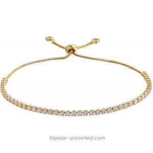 CABEGE 14K Gold Plated Tennis Bracelet Sparking Cubic Zirconia Adjustable Pull Chain Bracelet for Women