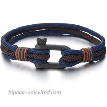 COOLSTEELANDBEYOND Men Women Steel Screw Anchor Shackle Nautical Sailor Navy Blue Brown Rope Wristband Wrap Bracelet