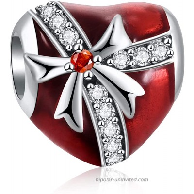 DALARAN Mother's Day Charms for Pandora Bracelets Sterling Silver Red Gift Bead Charm Heart for Women