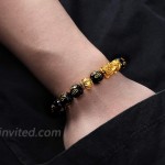 EnjoIt 2Pcs 12mm Hand Carved Mantra Stone Feng Shui Elastic Bracelet Pi Xiu Bracelet Wealth Bracelet for Mens Womens C2239