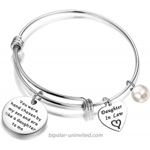 FEELMEM Daughter-in-Law Bracelet You Were Hand Chosen By My Son And Are Like A Daughter To Me Bangle Bracelet Gift for Daughter In Law silver