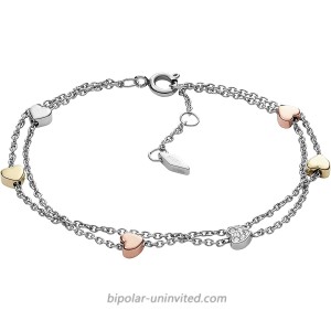 Fossil Women's Heart Tri-Tone Stainless Steel Double-Chain Bracelet
