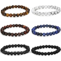 FUNRUN JEWELRY 6PCS Bead Bracelets for Men Women Natural Stone Mala Bracelet Elastic A 6PCS Style 1