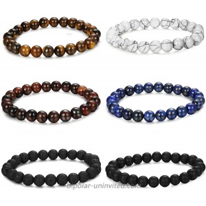 FUNRUN JEWELRY 6PCS Bead Bracelets for Men Women Natural Stone Mala Bracelet Elastic A 6PCS Style 1