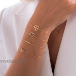 GELIN 14k Solid Gold 0.05 ct Genuine Diamond Five Stone Link Chain Adjustable Bracelet for Women