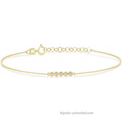 GELIN 14k Solid Gold 0.05 ct Genuine Diamond Five Stone Link Chain Adjustable Bracelet for Women