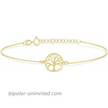 GELIN 14k Solid Gold Tree of Life Link Chain Adjustable Bracelet for Women