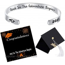 Graduation Gift Cuff Bangle Bracelet Engraved 2021 Graduation Cap And So The Adventure Begins Graduation Bracelet for Women