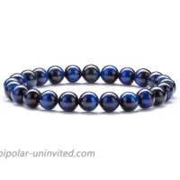 Hamoery Men Women 8mm Natural Stone Lava Rock Diffuser Bracelet Elastic Yoga Agate Beads Bracelet Bangle Blue Tiger Eye