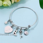 Heart Charm Bracelets For Women - Initial Charm Engraved Letter A Initial Bracelet Stainless Steel Expandable Charms Bangle Bracelets Birthday Jewelry Gifts for Women Teen Girls Bridesmaids Gifts