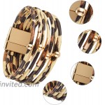 Hicarer 5 Pieces Leopard Tube Bracelet Multilayer Leather Cuff Bracelet Boho Leopard Wrap Bracelet