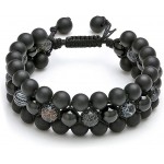 Jovivi Beads Chakra Bracelet Multi-Layer Matte Onyx Gemstone Black Obsidian Natural Yoga Beads Healing Energy Crystals Stretch Bracelets
