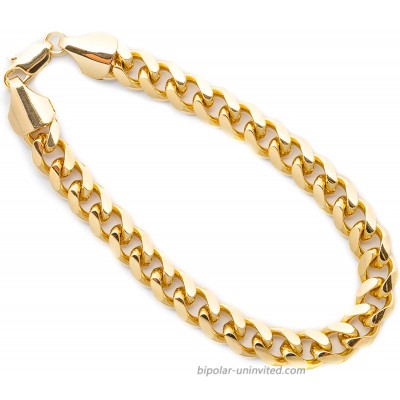 LIFETIME JEWELRY 9mm Cuban Link Chain Bracelet for Men and Women 24k Gold Plated Yellow Gold 8