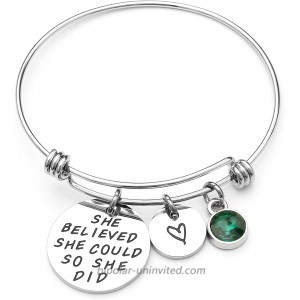 LIUANAN She belived she could so she did Inspirational Bracelet Expandable Bangle Birthstone Stainless Steel Cuff Emerald-May …