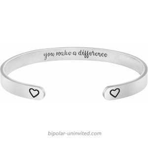 MEMGIFT You Make A Difference Mantra Cuff Personalized Bracelet Appreciation Thanksgiving Day Jewelry Gifts for Coach Mentor Volunteer Teacher Female Police Officer