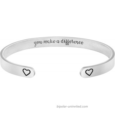 MEMGIFT You Make A Difference Mantra Cuff Personalized Bracelet Appreciation Thanksgiving Day Jewelry Gifts for Coach Mentor Volunteer Teacher Female Police Officer