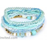 MengPa Stackable Beaded Bracelets for Women Stretch Girls Bohemian layering Strand Statement Jewelry Grey G3207C