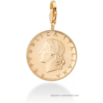 Miabella 18K Gold over Sterling Silver Genuine Italian 20-Lira Coin Dangle Medallion Charm Pendant for Bracelet Necklace Women Men 925 Made in Italy