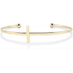 Miabella 925 Sterling Silver Italian Adjustable Sideways Cross Bracelet for Women 7.25-7.5 Inch 18K Gold Plated or Silver Cuff Bangle Bracelet Made in Italy Yellow-Gold-Plated-Silver