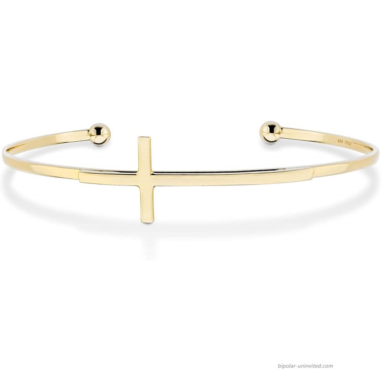 Miabella 925 Sterling Silver Italian Adjustable Sideways Cross Bracelet for Women 7.25-7.5 Inch 18K Gold Plated or Silver Cuff Bangle Bracelet Made in Italy Yellow-Gold-Plated-Silver