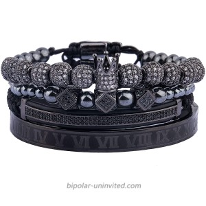 Muyasea 8mm Beads Charm Bracelets King Crown Fashion Bangle Sets for Men Women A-Black