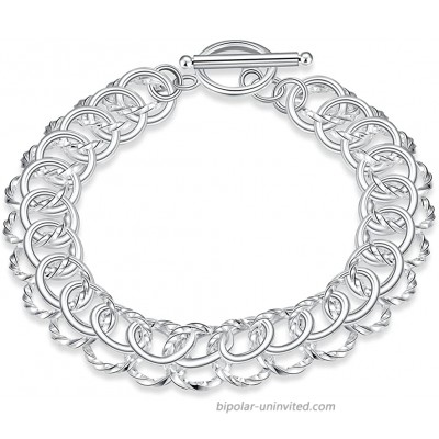 NABTYJC Sterling Silver 2 Layers Twisted Link Chain Bracelet with Diamond Cut and Hight Polish Loops Toggle Button 821cm