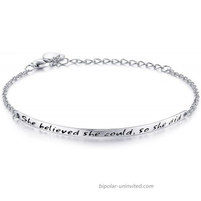 NINAMAID “She believed she could so she did” Engraved 925 Sterling Silver Inspirational Bangle Bracelets