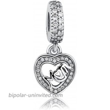 NINGAN Center of My Heart Mom Dangle Charms 925 Sterling Silver Bead Charms Fits European Women's Bracelets & Necklaces